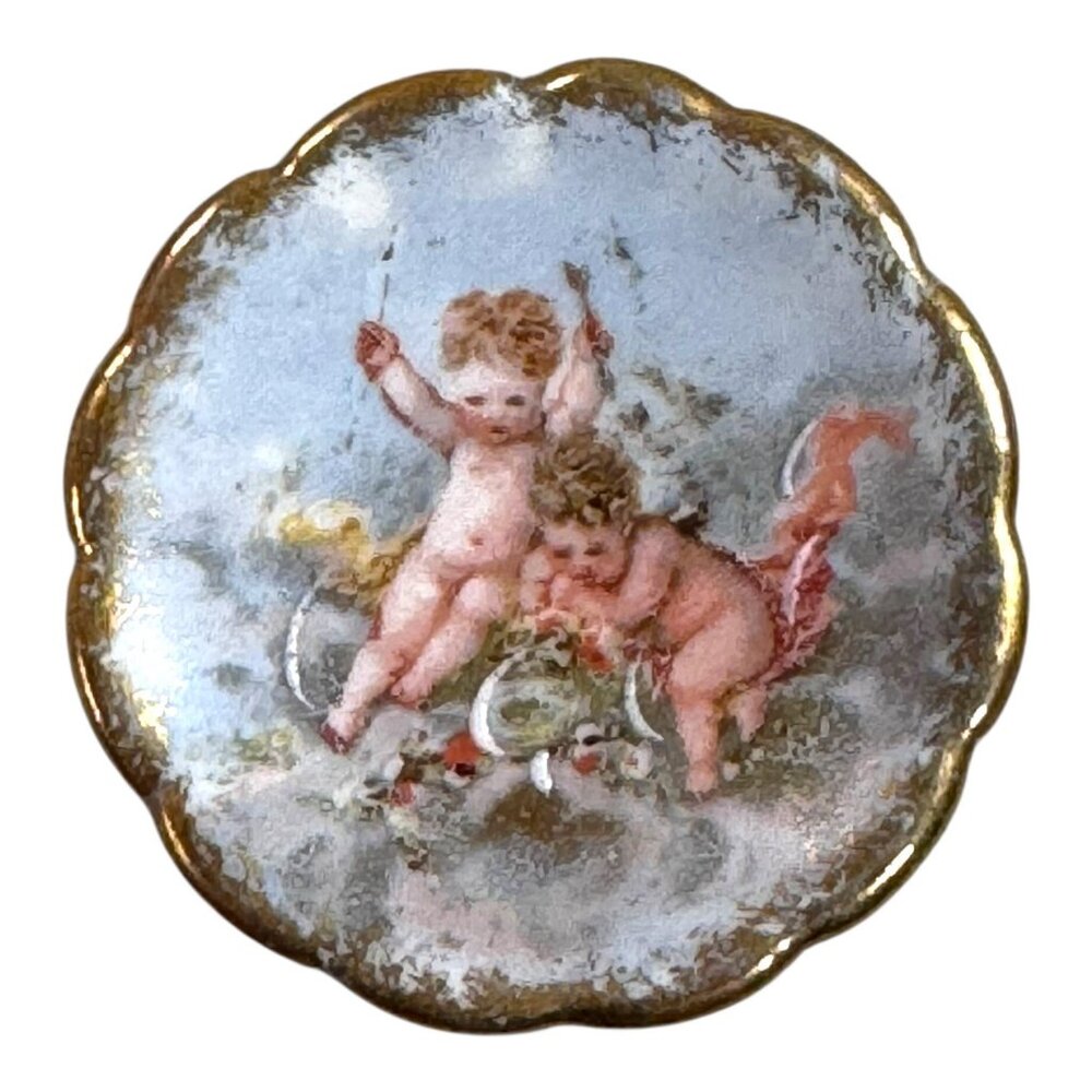 Miniature Dollhouse Antique Limoges France Porcelain Trinket Dish Cherub 2" Vtg